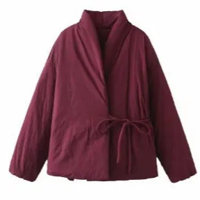 Women's cotton clothing winter 2026 fashion trend versatile three color double breasted kimono style casual cotton jacket