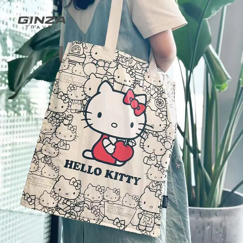 

Оптовая продажа, Холщовая Сумка Hello Kitty с анимацией, модная вместительная сумка для поездок, Женская универсальная сумка