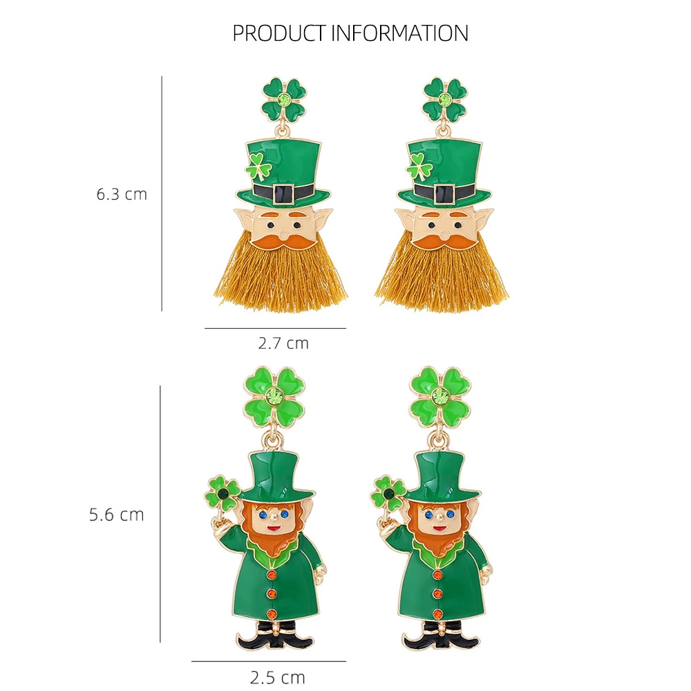 Seulement Ireland St. Patrick's Day Jewelry Gift Shamrocks Leprechauns Earrings for Women Green Enamel Clover Earrings Jewelry