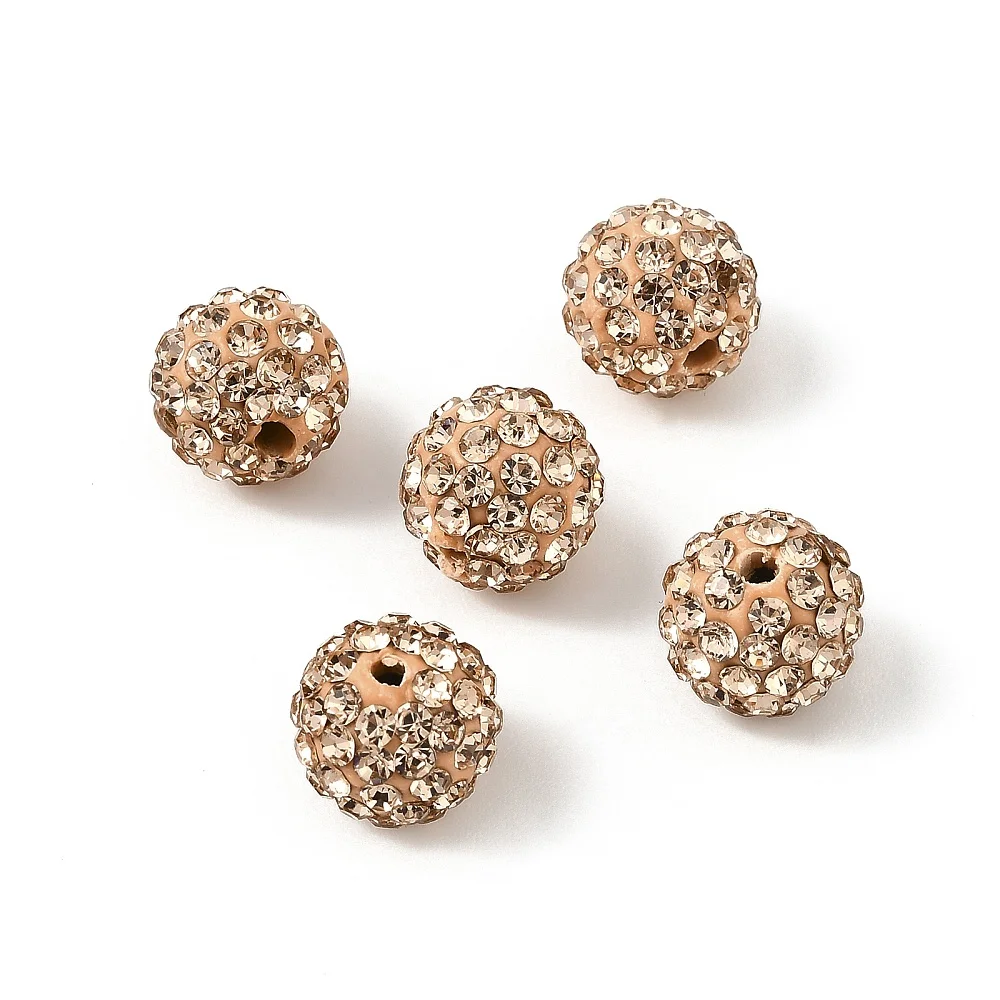 Pave Disco Ball Beads Polymer Clay Rhinestone Beads Grade A Round Light Peach Rhinestone: PP13(1.9~2mm) 6 Rows Rhinestone 10mm