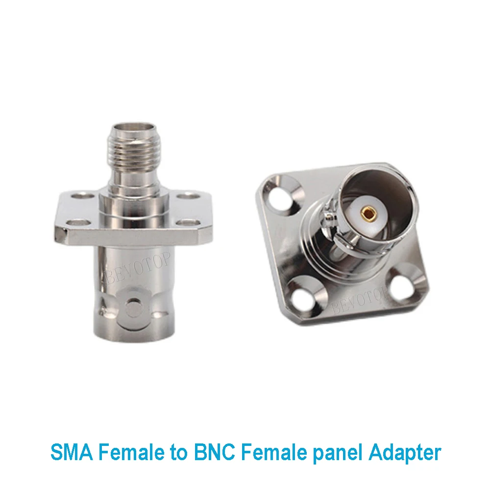 10PCS/lot Q9 BNC Female To SMA Female Jack Connector 4Holes Flange BNC To SMA Female Chassis Panel Mount Socket Nickel Plated