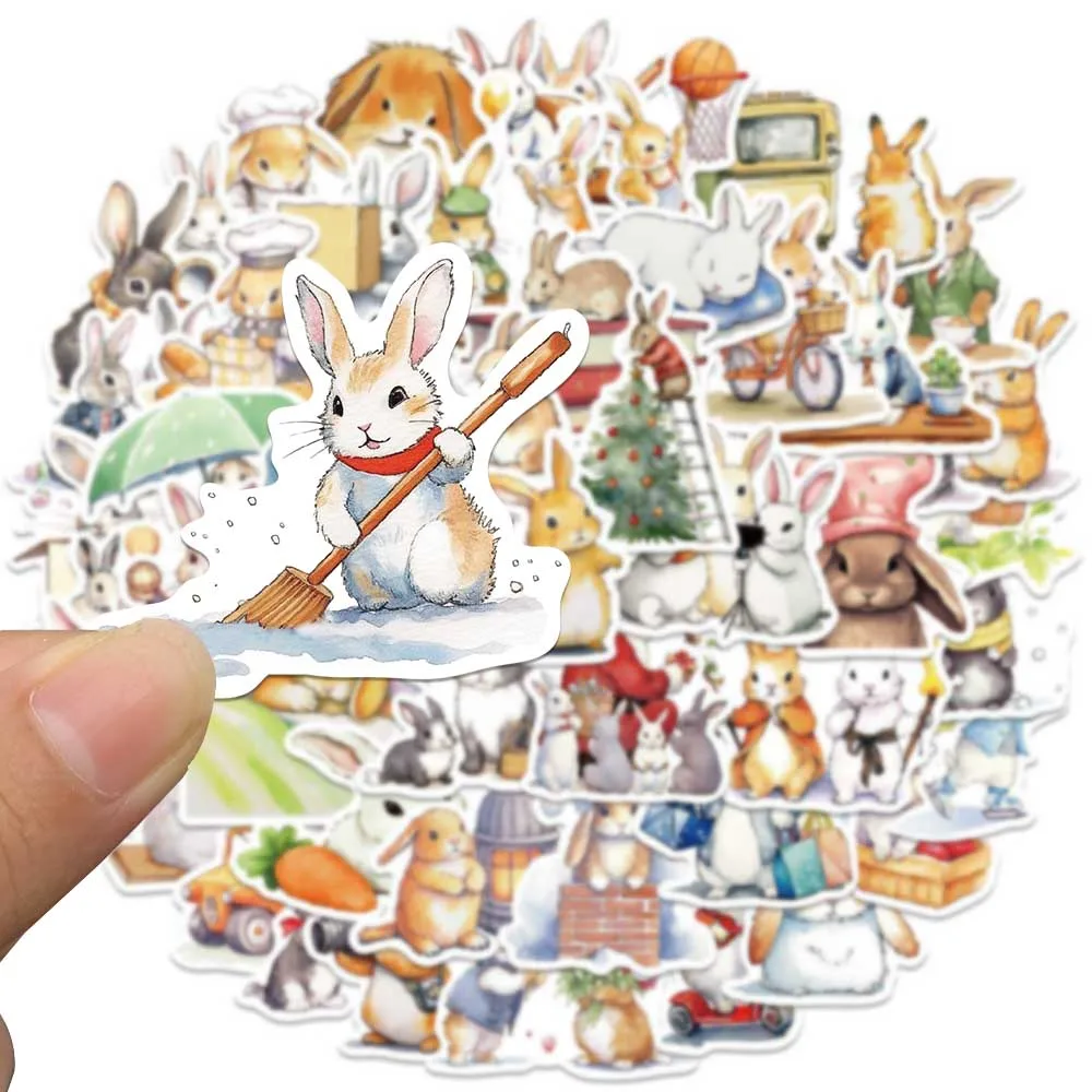 50pcs Funny Cute Cartoon Aesthetic Bunny Rabbit Stickers Laptop Decals Luggage Guitar Phone Vinyl Waterproof Graffiti