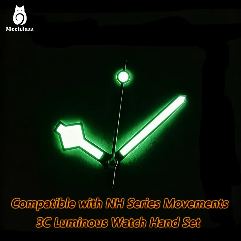 MechJazz 3C Green Luminous Watch Hands Set Fit NH34 NH35 NH36 NH38 NH39 Mechanical Movement Modified Watch Parts