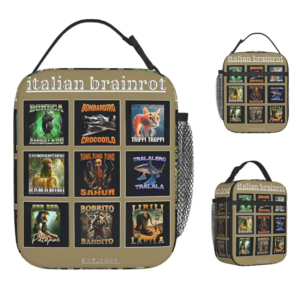 

Italian Brainrot Meme Cute Lunch Bag Picnic Lunch Box For Women Vintage Designer Thermal Tote Handbags Oxford Portable Zipper