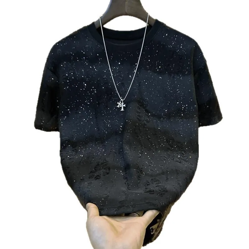 반팔 New In Tops & Tees Round Neck Gradient Colour Sequin T Shirt Man Clothes Summer Men Short Sleeve Oversized T Shirt Camisetas
