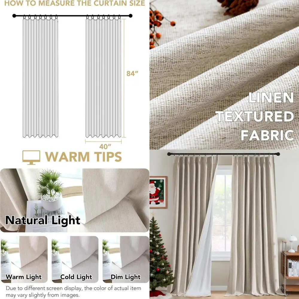 

Linen Blended Blackout Curtains, 84 Length, 2 Panels, Thermal Insulated, Farmhouse Style, Heather Natural