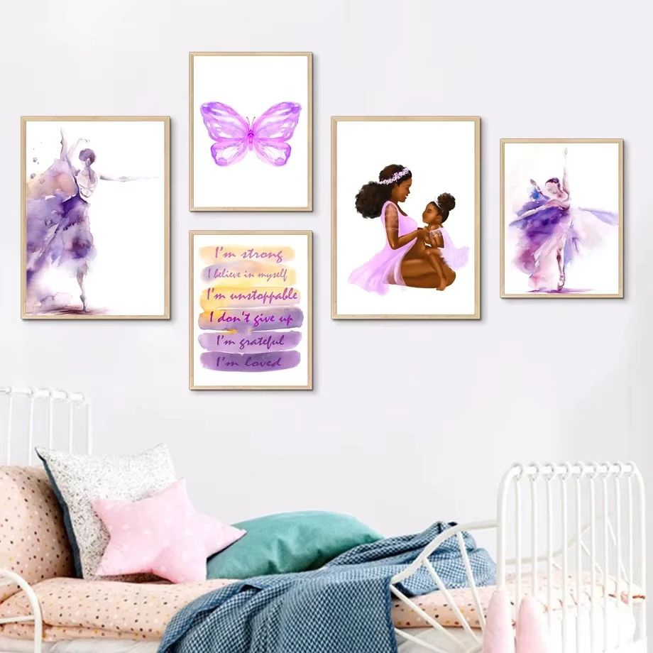 Watercolor Ballet Dancer PurpleButterfly QuotesWall Art Canvas Painting Nordic Poster Prints Children's Room Decoration Pictures