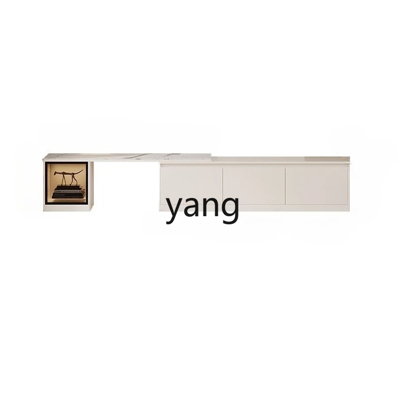 

LTT solid wood telescopic TV cabinet floor-to-ceiling living room home storage locker integrated rock slab coffee table