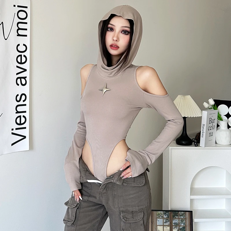 Designer Wasteland Style XINGX Decorative Hollow Hooded Top Hot Girl Waist-Tight Figure Flattering Jumpsuit