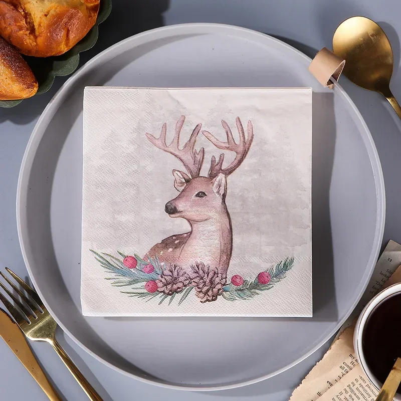 10/20pcs 33*33cm Painted Christmas Series New Elk Disposable Printed Napkins Wholesale Party Tissue Paper Square Tissue Paper