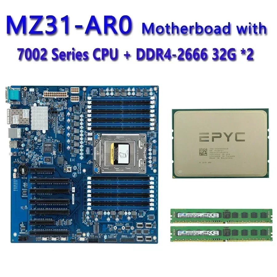 MZ31-AR0 Motherboard  /  32GB DDR4-2666 RAM  /   EPYC 7F72 7F52 7F32 7H12 7742 7702 7702P 7662 7642 7552 7542 7532 7502 CPU MZ31