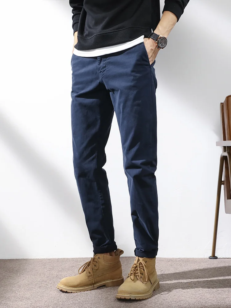 2022 New Spring Summer Men's Long Casual Pants Solid Cotton Black Blue Slim Fit Basic Chinos Male Plus Size Straight Trousers