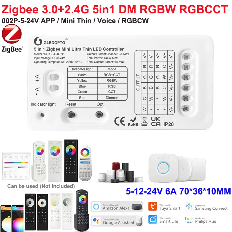 1-10GLEDOPTO Zigbee 3.0 Smart 5 in1 LED Controller DIMMER WW/CW RGB RGBWCCT Strips Works with 3.0 Hubs AC Triac Dimmer Alexa/APP image 3