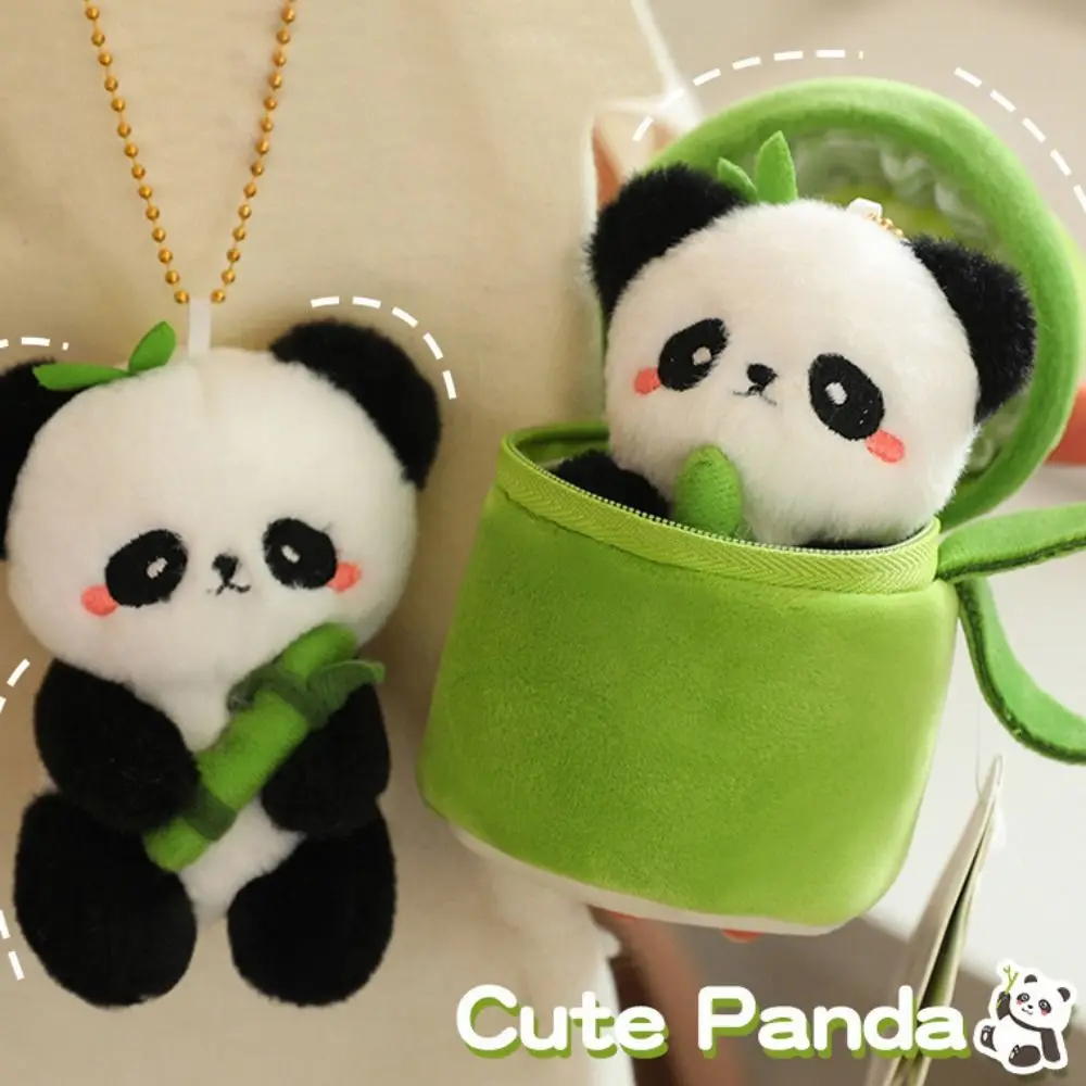 

Creative Cute Panda Keychain Plush Stuffed Cartoon Bamboo Tube Bag Pendant Key Ring Toys Kawaii Animal Pendant Bag Hanging