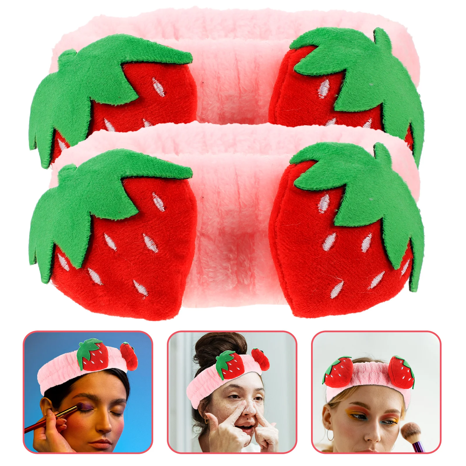 2 Pcs Strawberry Hair Band Makeup Head Shaped Headband Bands Supple Lovely Cleaning Headbands Spa Hairbands Face Washing