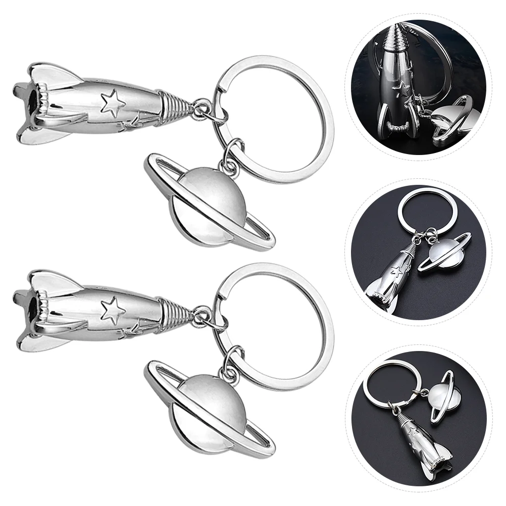 2 Pcs Key Chain Pendant Hanging Rockets Men Rings Planet Zinc Alloy Wallet Chinese Style Purse