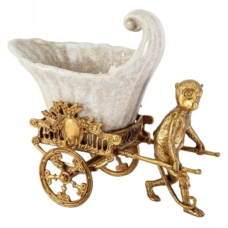 European white crack ceramic monkey cart creative vase home decoration 2