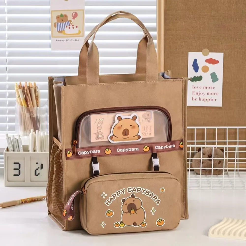 Bolsa de tutoría de carpincho de gran capacidad, estuche de bolígrafo desmontable multifuncional, bolso escolar, suministros de aprendizaje, bolsa de almacenamiento de arte
