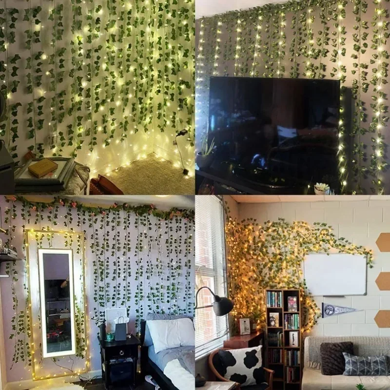 Guirxiété de Noël artificielle verte, plantes, feuilles de vigne, bricolage, maison, fête de mariage, décoration de jardin, 210cm, 1 pièce