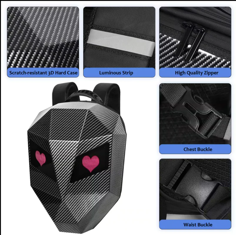 Carbon Fibre Updaged Knight Led DIY Backpack Bag Eyes Display With Screen Outdoor Cycling For Men Motorcycle Biker Riding Gifts