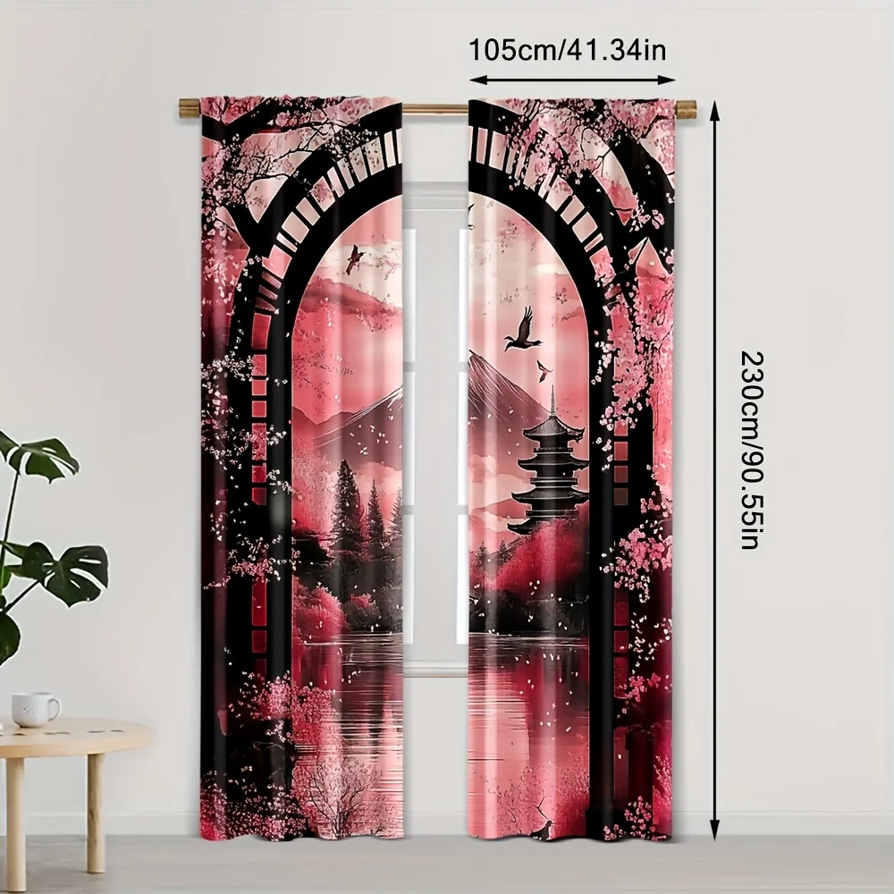 2PCS Vintage Sakura Party Curtains – Polyester Sakura-Themed Drapes for Bedroom & Living Room Decor