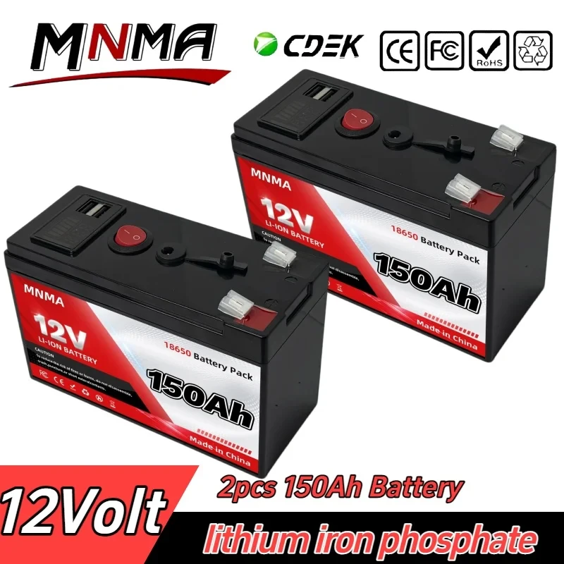 12V LiFePO4 Battery 150Ah Lithium Battery LiFeP04 with BMS 4000+ Cycles Perfect for Solar Fish Finder Power Wheel Boat Home RV