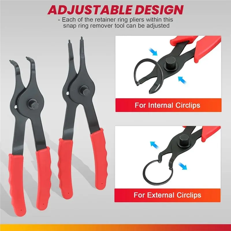 AT05-11PCS Snap Ring Plier Set Heavy Duty Internal External Retaining Ring Pliers Straight& Bent W/Hook& Pick