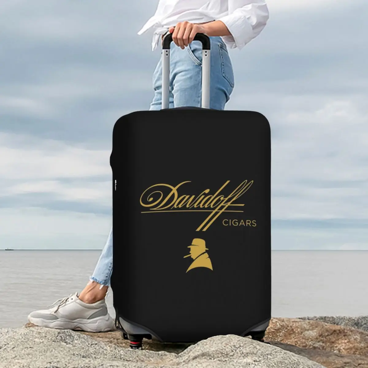 غطاء حقيبة Davidoff Cigars باللون الأسود للحماية من أغطية حماية مرنة لأمتعة السفر مقاس 18-32 بوصة