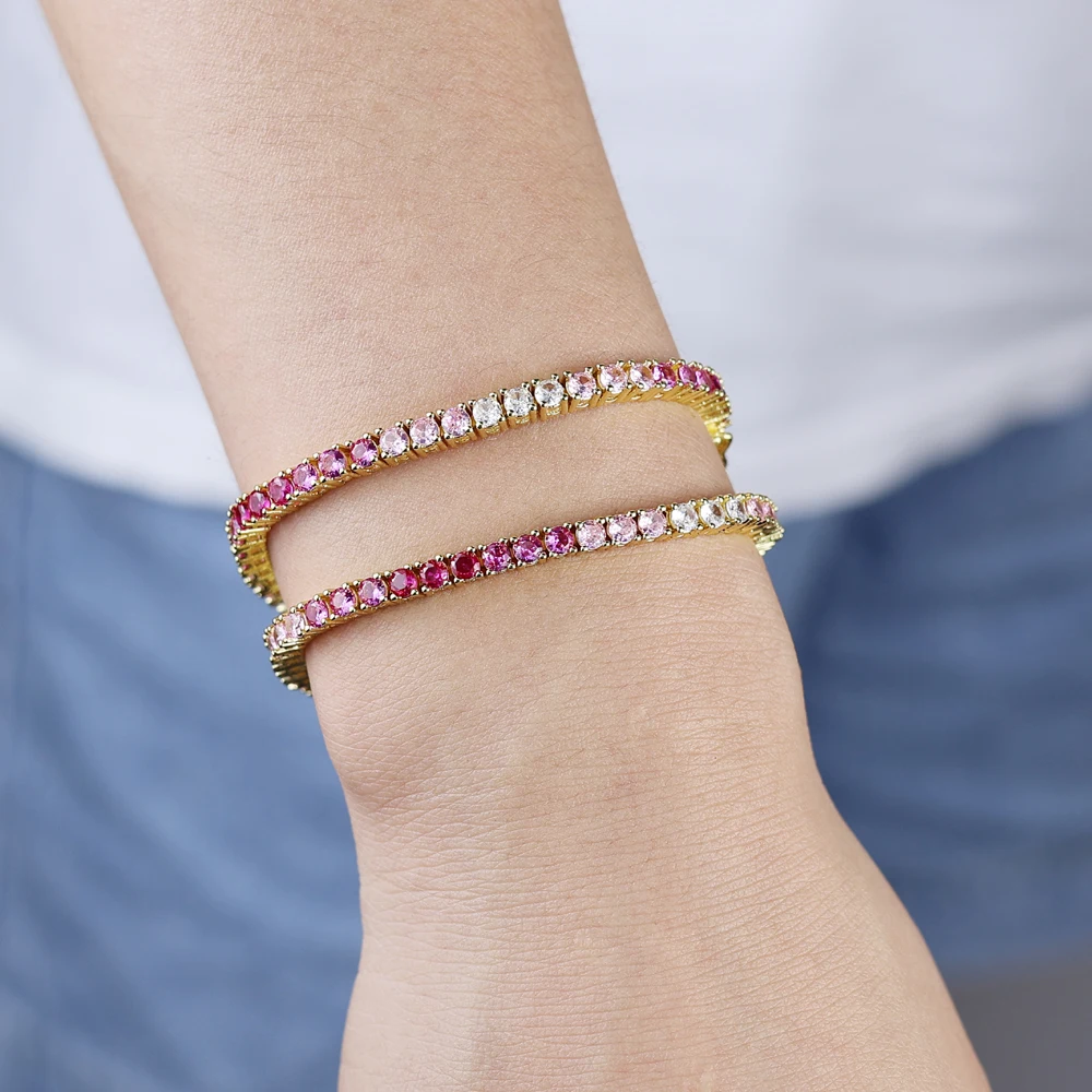 2025NEW موضة 3 مللي متر زركون الوردي تشيكوسلوفاكيا تنس سلسلة سوار الذهب اللون مطلي الملونة النساء فتاة العصرية مجوهرات #6