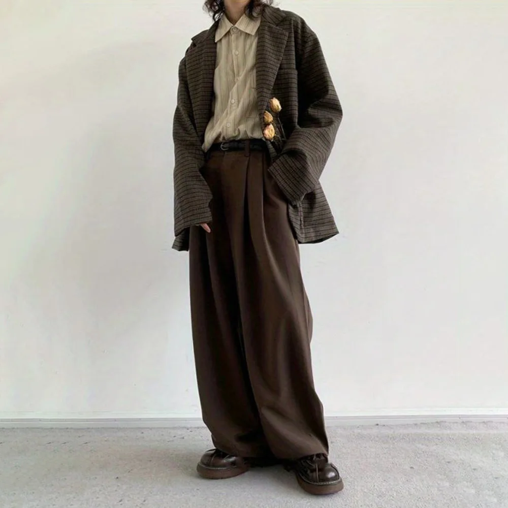 Mens Suit Trousers Meiyad Casual Business Trousers Spring Autumn Retro Office British Elegant Wide-Leg Trousers Men'S Wear 2024