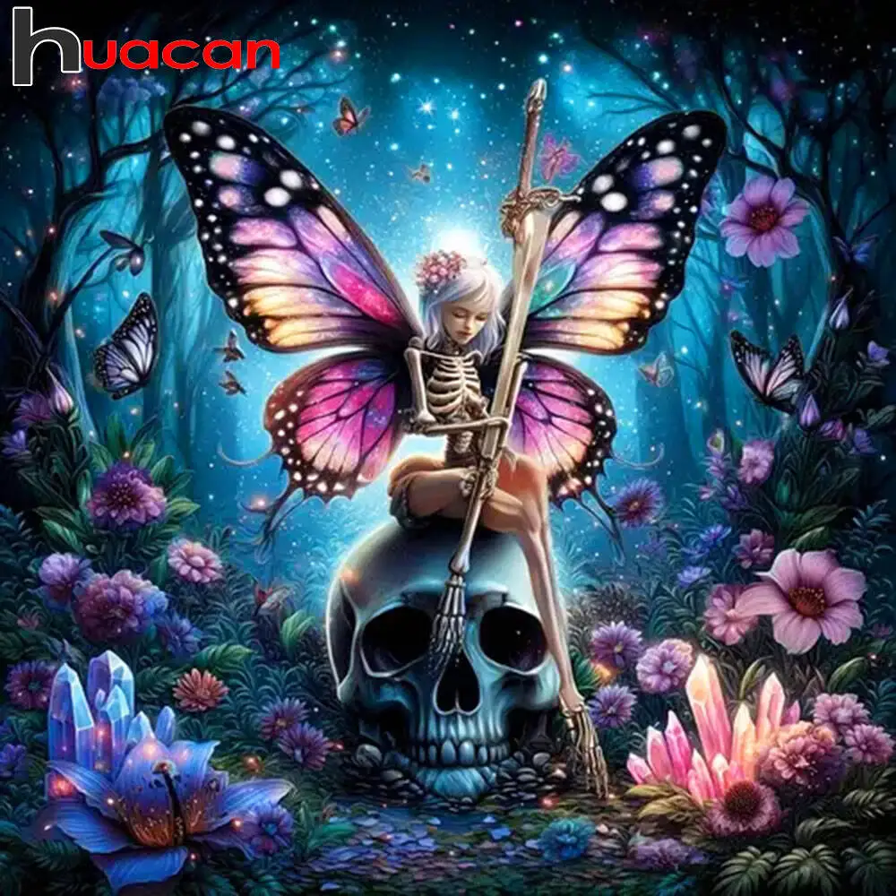 Huacan Diamond Painting Butterfly Skeleton Diamond Mosaic Portrait Animal New Collection 2025 Gift