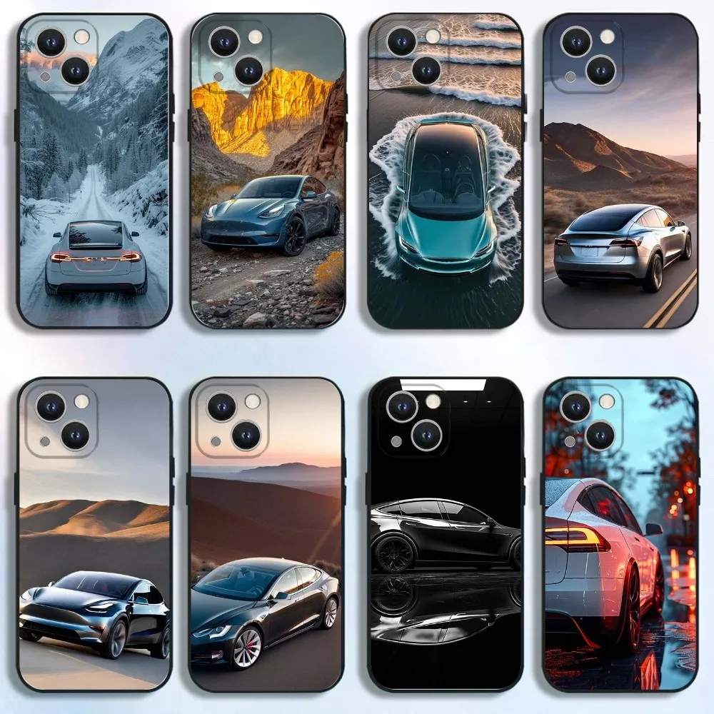 

New energy electric T-Teslaes Phone Case For iPhone 16,15,14,13,12,11 Plus,Pro Max,XS,X,XR,SE,Mini,8,7,Soft Silicone Black Cover