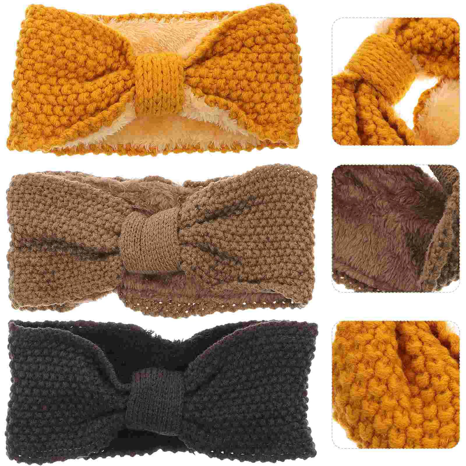 

3 Pcs Knitted Headband Men Ear Warmers for Women Headbands Crochet Chunky Earpiece Miss