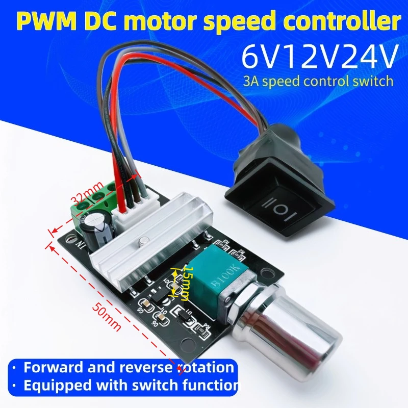 DC 6V12V24V PWM DC motor speed regulator 3A speed control switch with switch function for forward and reverse rotation