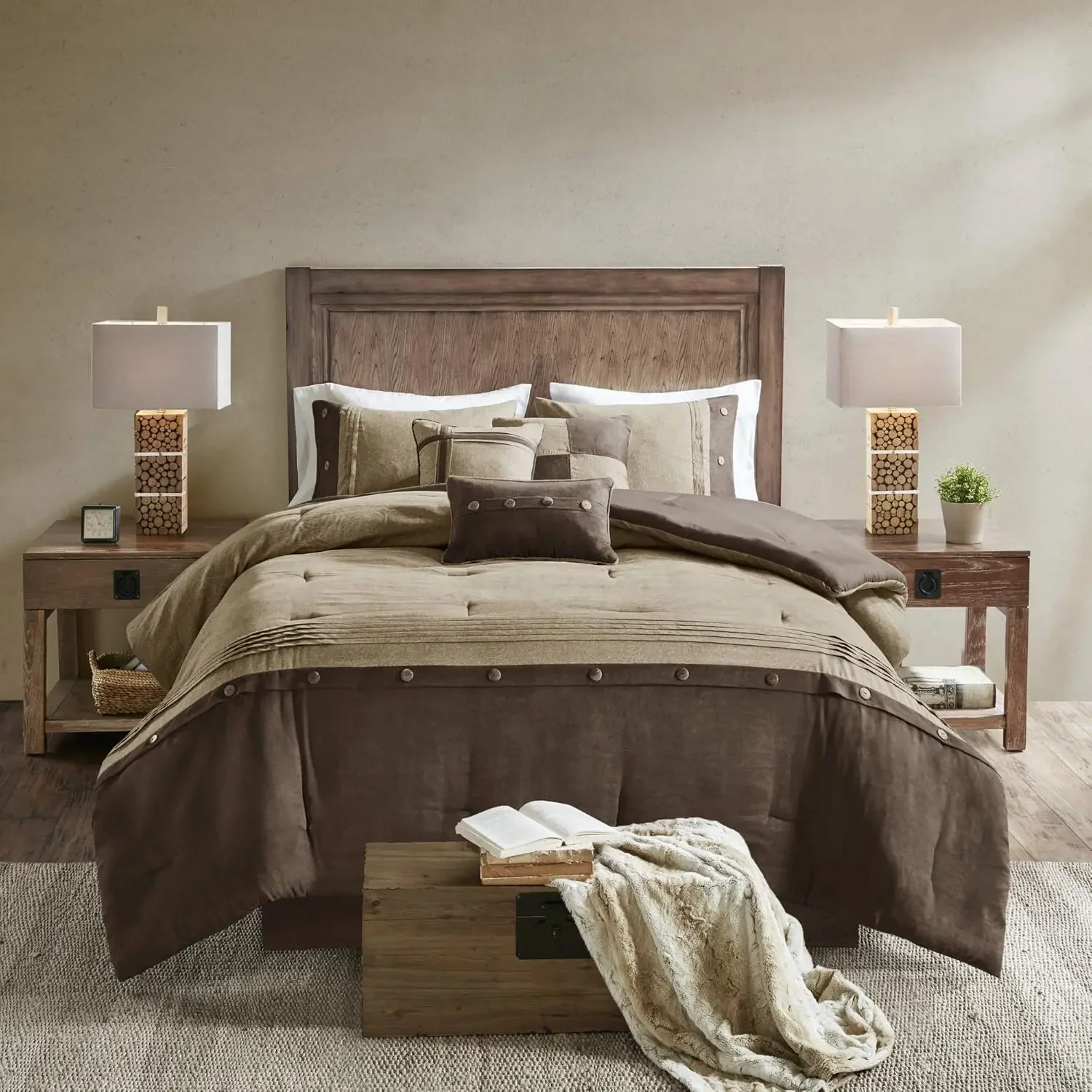 Boone Cozy Comforter Set, Faux Suede, Deluxe Hotel Styling All Season Down Alternative Bedding Matching Shams