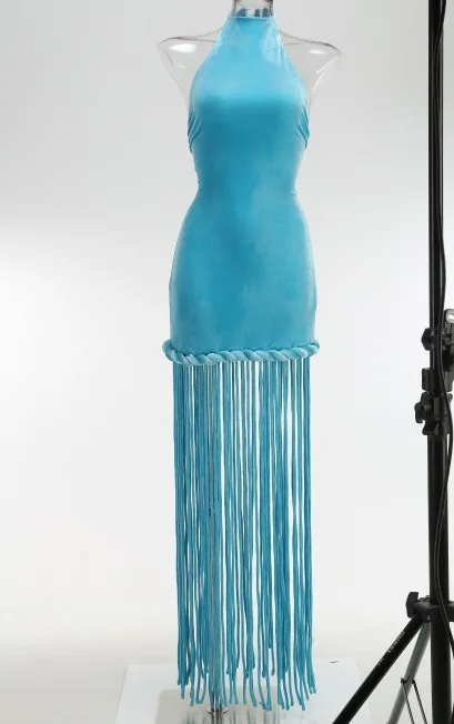 Hoge kwaliteit Runway dames maxi-jurk met gedefinieerde taille en kwastje
