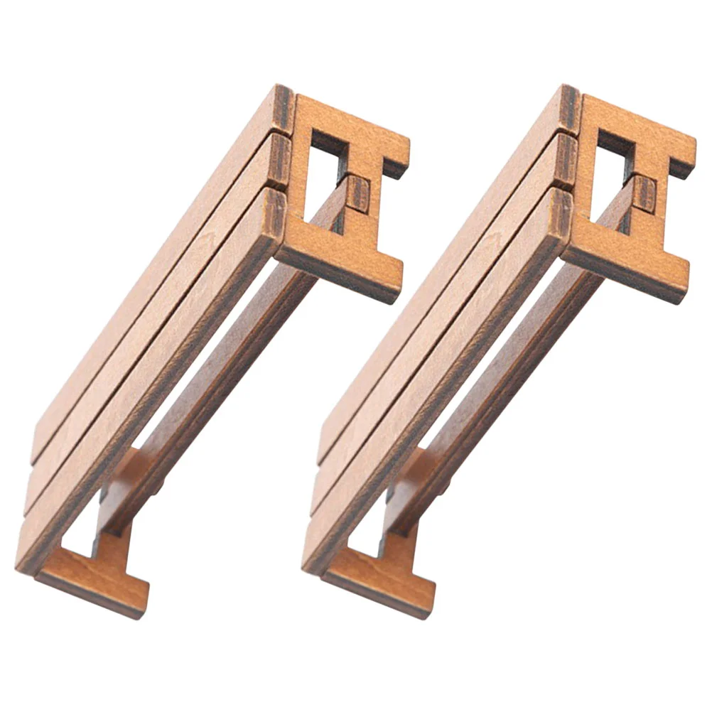 2 Pcs Mini Wooden nament Chair Decorative House Bench Realistic Model Toy Brown Small Lightweight Furniture Prop For
