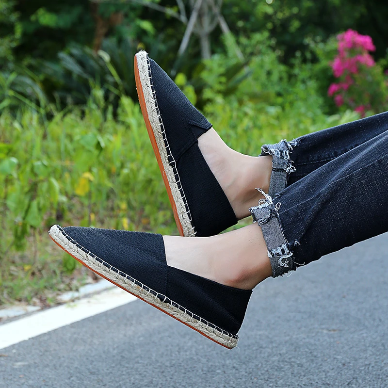 

Straw Braid Flats Light Casual Comfort Vulcanized Shoes Hand Stitched Linen Sole Canvas Shoes Fisherman Shoes Lazy Shoes