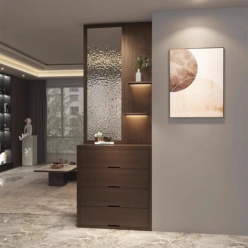 New Chinese Style Glass Screen Partition Cabinet Living Room Entrance Facing the Entryway, Entryway Cabinet Block Simple,