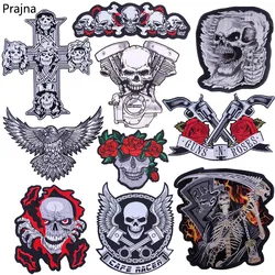 Prajna Punk Guns Iron on Patches Large Biker Rock Embroidered Patches For Clothes Jacket Big Rose Skull Patch Back Sewing Badges