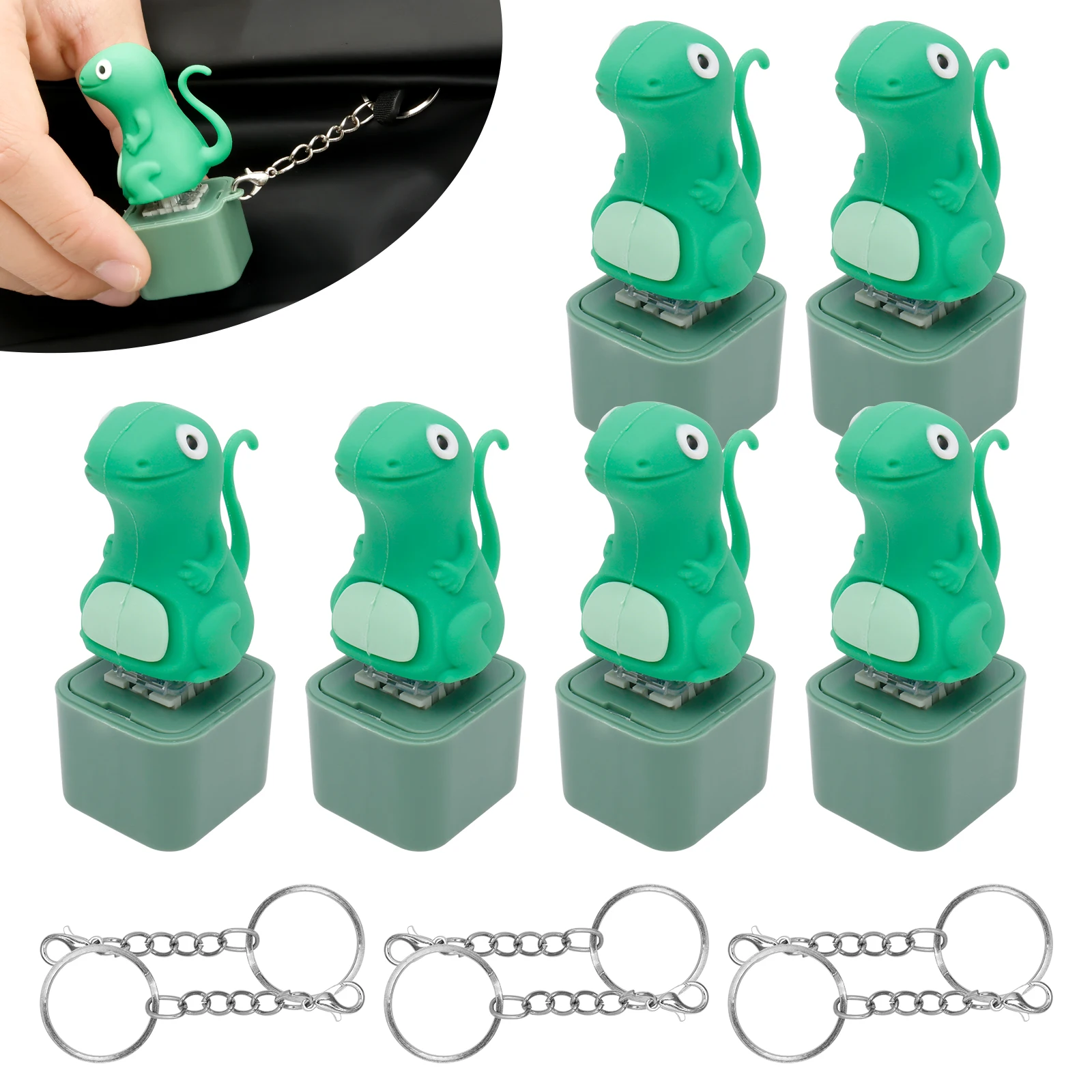 6 Pcs Stress-relieving Press Button Sound Keychain Rechargeable Lizard Voice Keyring LED Light Clicker Fidget Keychain Gift