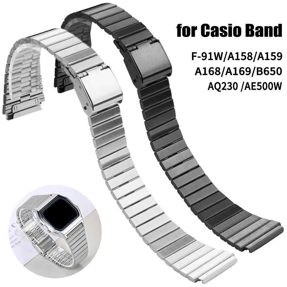 18mm 20mm Edelstahl Armband für Casio F91W A158/A159/A168/A169/B650 AE1200/1300 Vintage Metallarmband Ultradünnes Armband