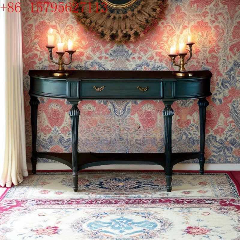 

Solid wood entrance table Semi-round entry American light luxury living room entrance table