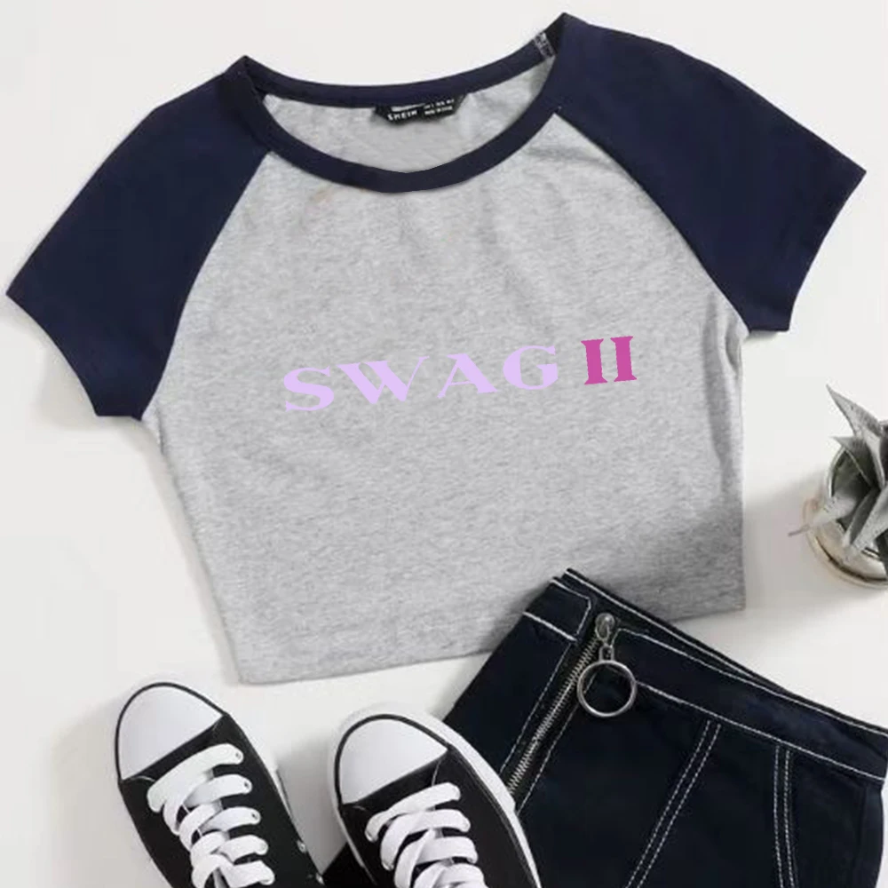 جاستن بيبر SWAG II 2025 جاستن SWAG 2 قمصان صيفية قصيرة للفتيات ألوان محظورة بأكمام قصيرة ورقبة دائرية