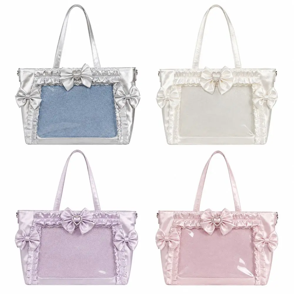 Polyester Ita Bag Ruffle Trim Clear Display Window Badge Display Bag Bow Accents Detachable Shoulder Strap Comic Exhibition Bag