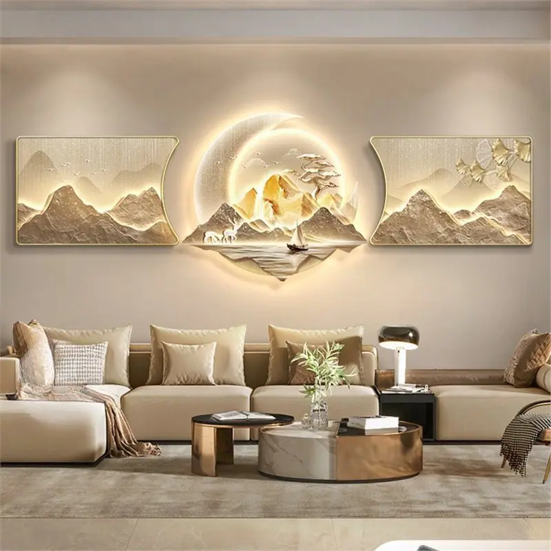 living room decorative painting with backer sofa background wall hanging painting high-end atmospheric landscape painting