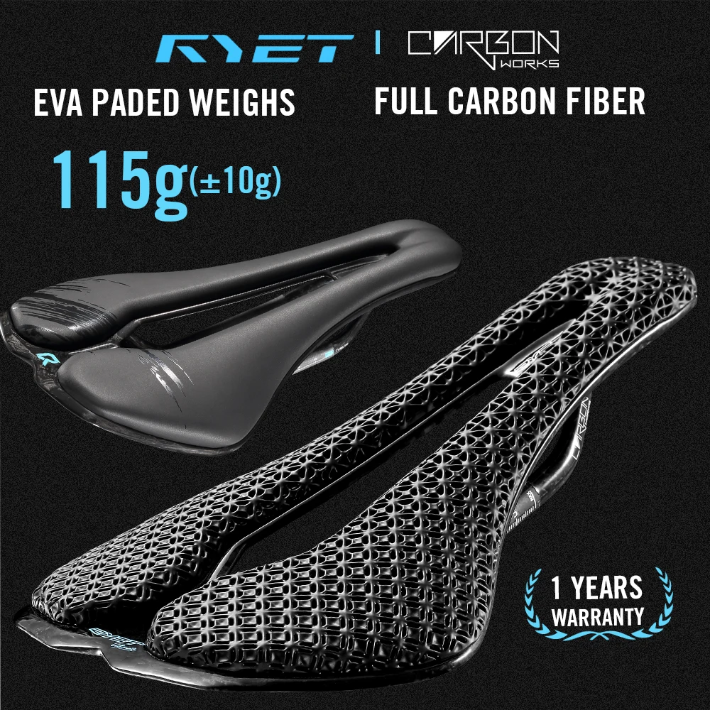 

RYET Carbon Bike Saddle Super Light Road MTB Seat Parts 3D Printed Racing 7x9mm Seating Cushion Cycling Bicycle Cushion Seat