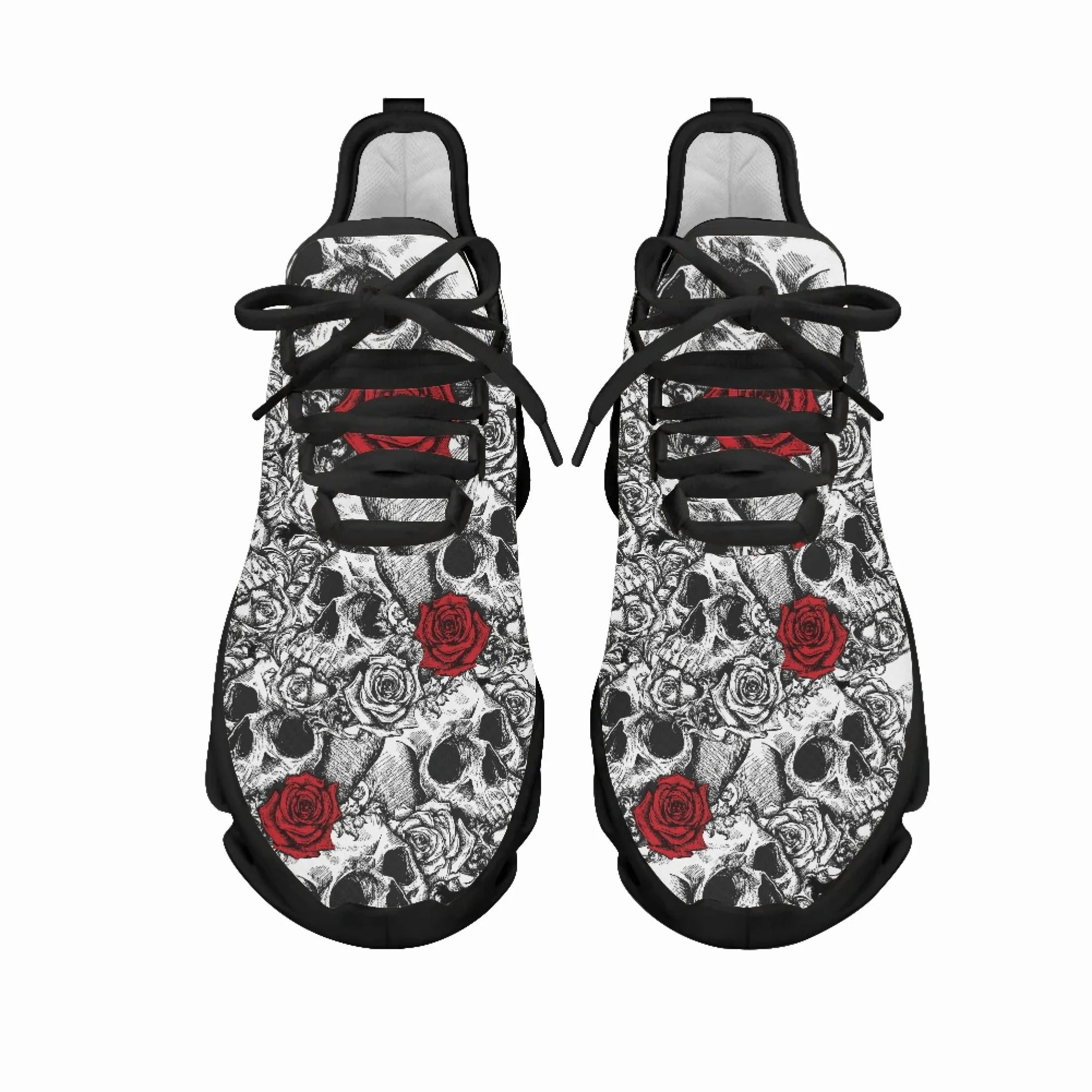 Yikeluo Gothic Rose Sugar Skulls Brand Design Sneakers Breathable Lace up Mesh Swing Shoe Comfort Women Running Shoes Zapatillas