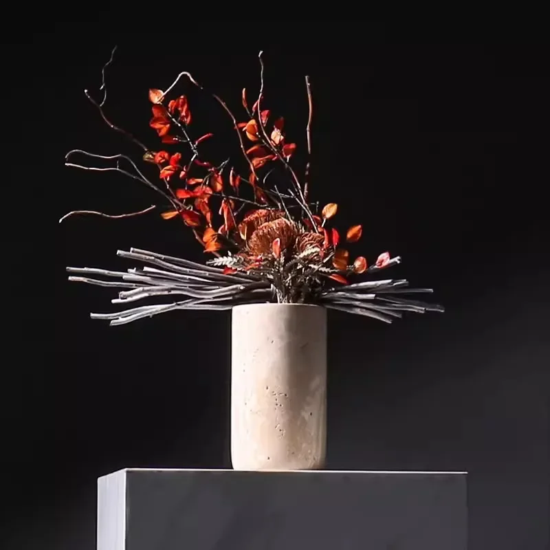 Retro Wabi-sabi Style Cave Stone Material Vase Light luxury Hotel Lobby Irnaments Living Room Desktop Decorative Bowl Flower