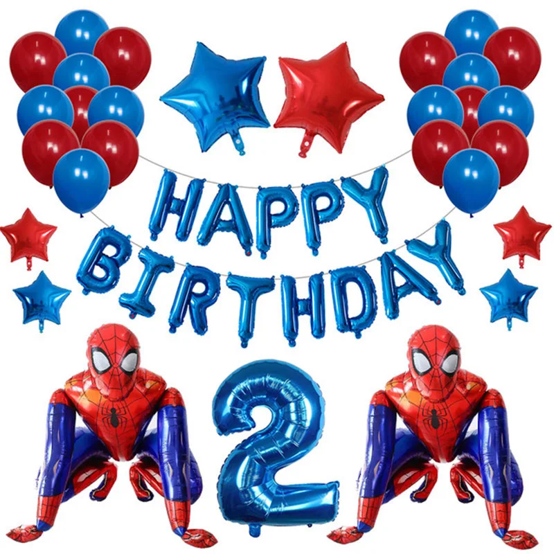 1set Super Hero 3D Spiderman Foil Balloon Set Latex Air Globos Birthday Party Decoration 1st Baby Shower Inflatable Kids Toys